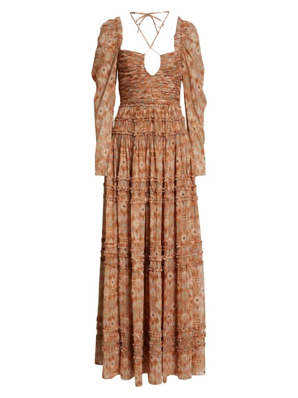 Ulla Johnson Rabia Long Sleeve Tiered Chiffon Silk Maxi Dress in Horizon Size 2 - Picture 5 of 6